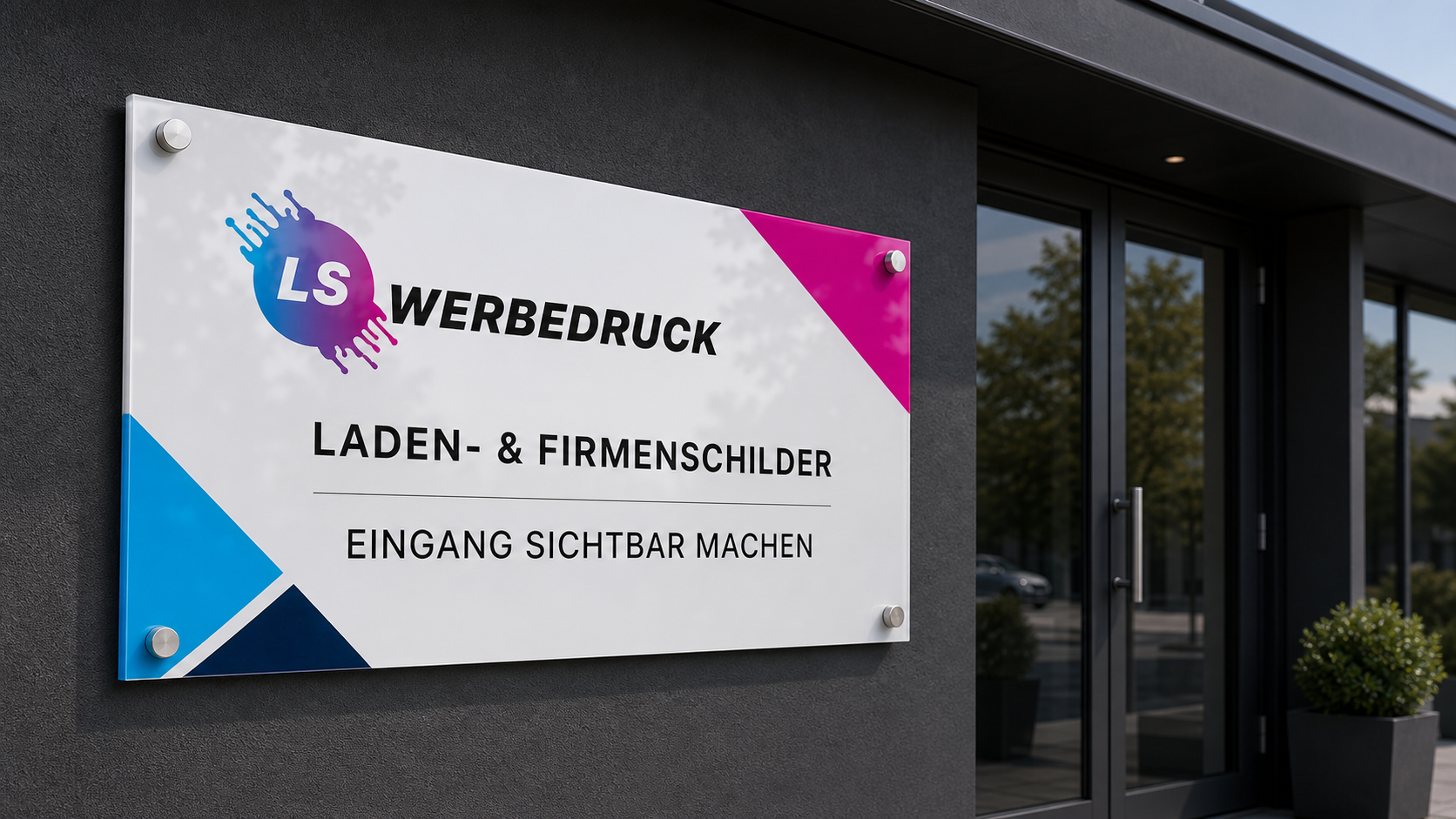 LS Werbedruck Laden- und Firmenschild an einem Eingang