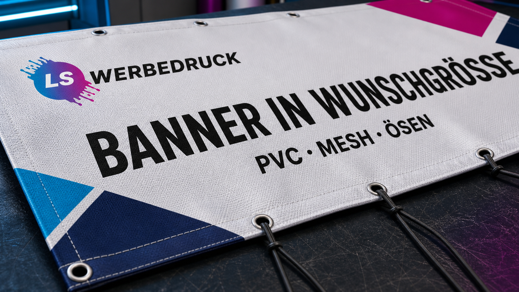 LS Werbedruck Werbebanner mit Ösen, Saum und PVC-Materialdetail